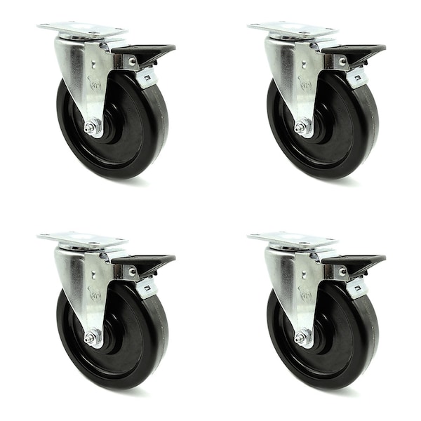 6 Inch Phenolic Wheel Swivel Top Plate Caster Set with Brake